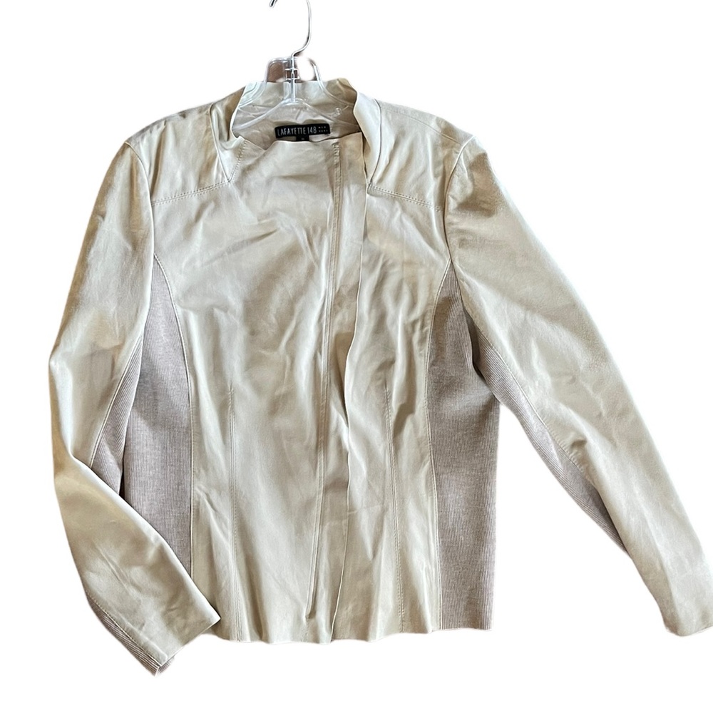 Lafayette 148 New York Sz 10 Beige Suede Zip Up Lightweigth Jacket